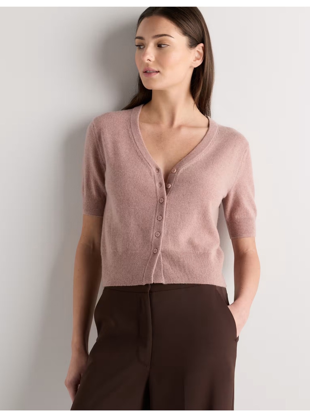 Quince Mongolian Cashmere Sweater Short Sleeve Cardigan Heather Vintage Sz S
